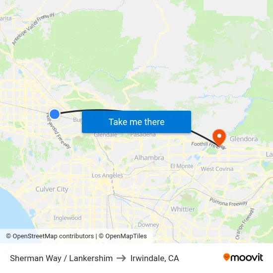 Sherman Way / Lankershim to Irwindale, CA map