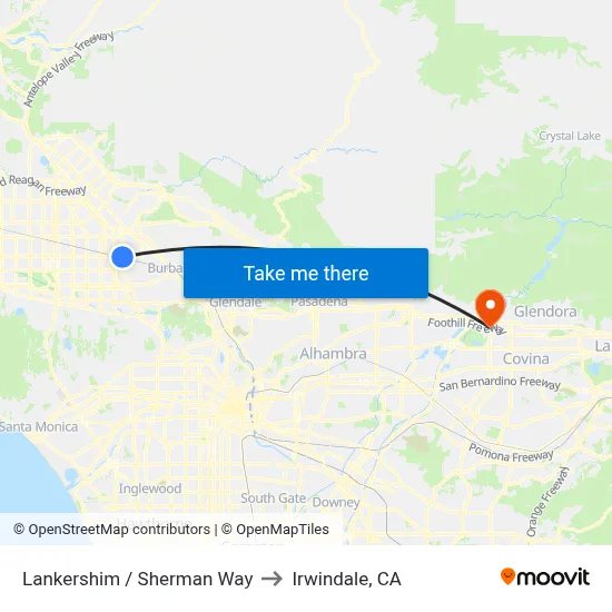 Lankershim / Sherman Way to Irwindale, CA map