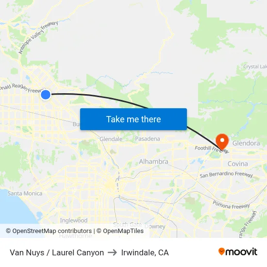 Van Nuys / Laurel Canyon to Irwindale, CA map