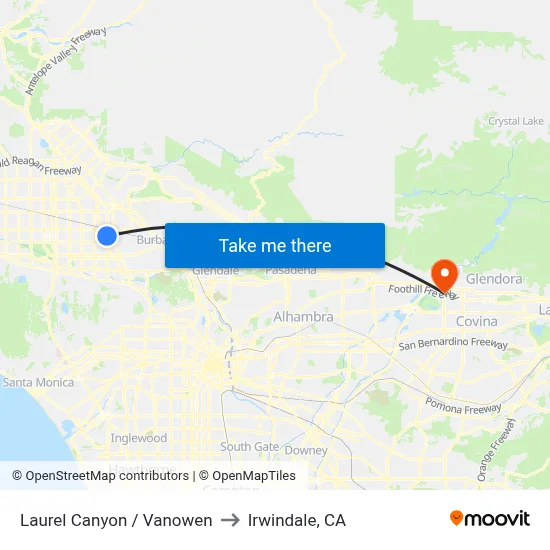 Laurel Canyon / Vanowen to Irwindale, CA map