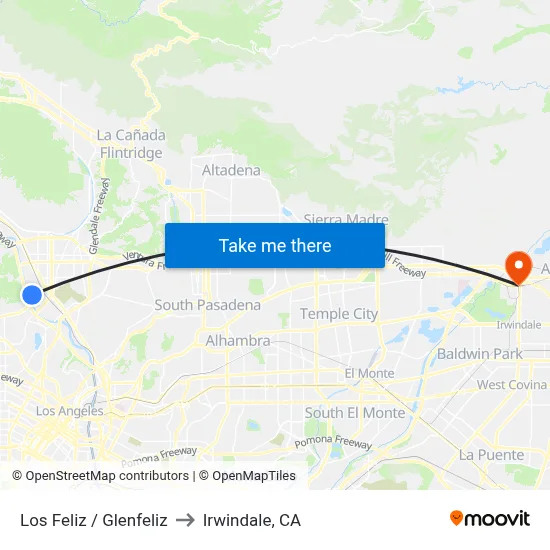 Los Feliz / Glenfeliz to Irwindale, CA map