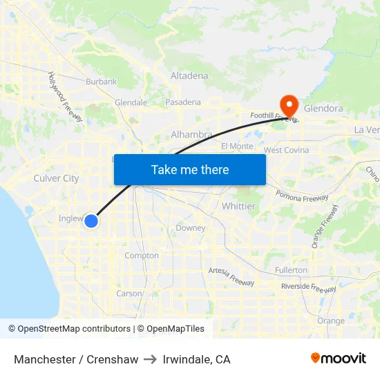 Manchester / Crenshaw to Irwindale, CA map