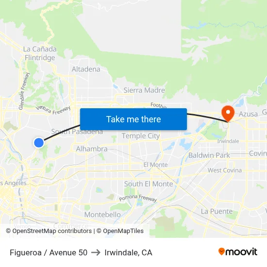 Figueroa / Avenue 50 to Irwindale, CA map