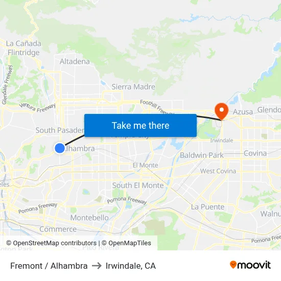 Fremont / Alhambra to Irwindale, CA map