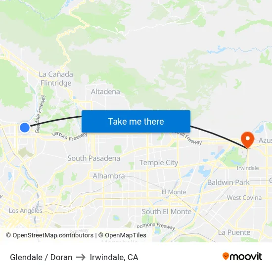 Glendale / Doran to Irwindale, CA map