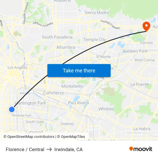 Florence / Central to Irwindale, CA map