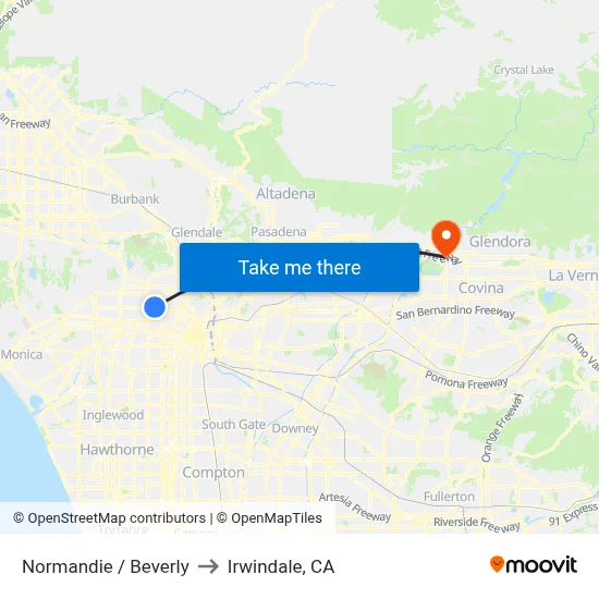 Normandie / Beverly to Irwindale, CA map
