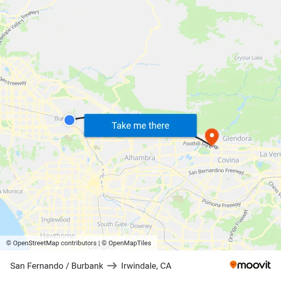 San Fernando / Burbank to Irwindale, CA map