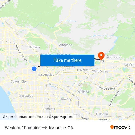 Western / Romaine to Irwindale, CA map