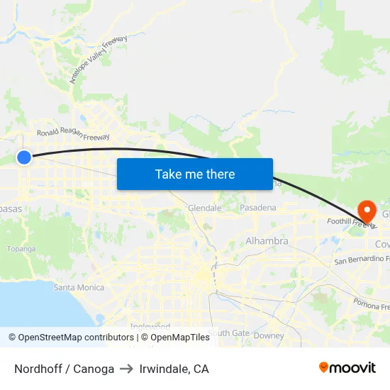 Nordhoff / Canoga to Irwindale, CA map