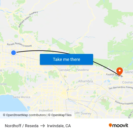 Nordhoff / Reseda to Irwindale, CA map
