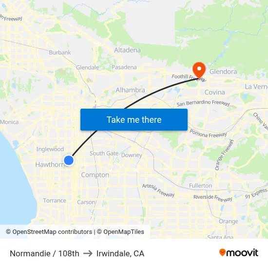 Normandie / 108th to Irwindale, CA map