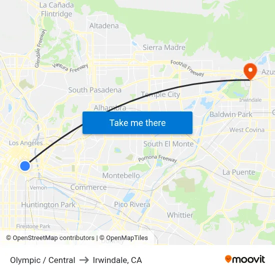 Olympic / Central to Irwindale, CA map