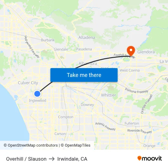 Overhill / Slauson to Irwindale, CA map