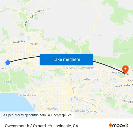 Owensmouth / Oxnard to Irwindale, CA map