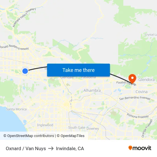 Oxnard / Van Nuys to Irwindale, CA map