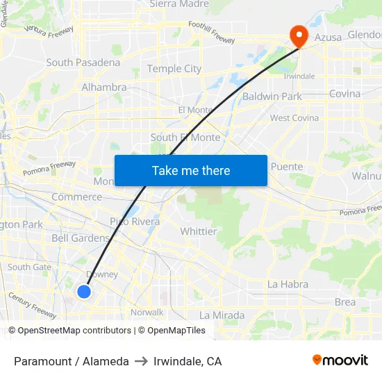 Paramount / Alameda to Irwindale, CA map