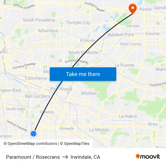 Paramount / Rosecrans to Irwindale, CA map