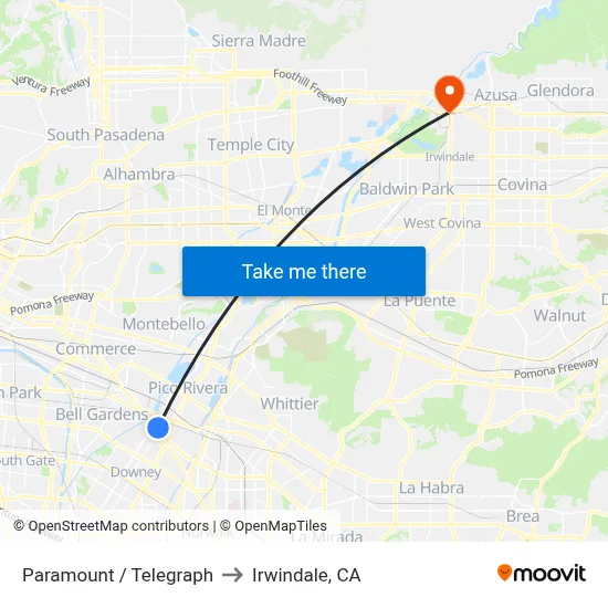 Paramount / Telegraph to Irwindale, CA map