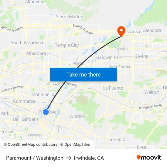 Paramount / Washington to Irwindale, CA map