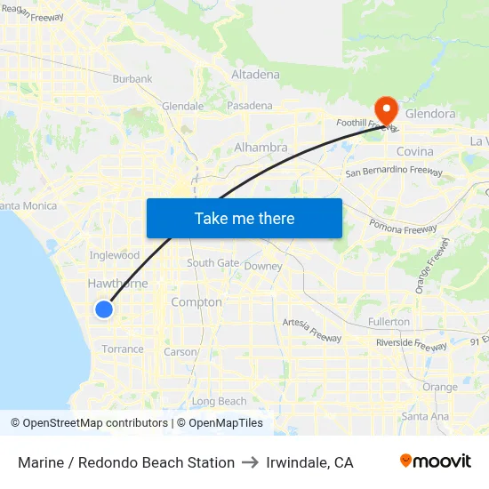 Marine / Redondo Beach Station to Irwindale, CA map