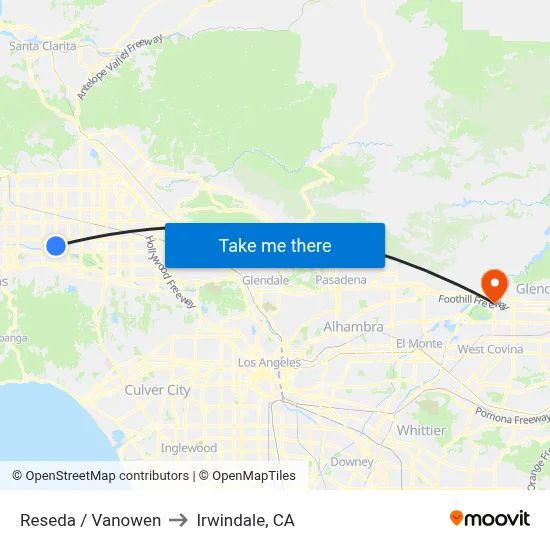Reseda / Vanowen to Irwindale, CA map