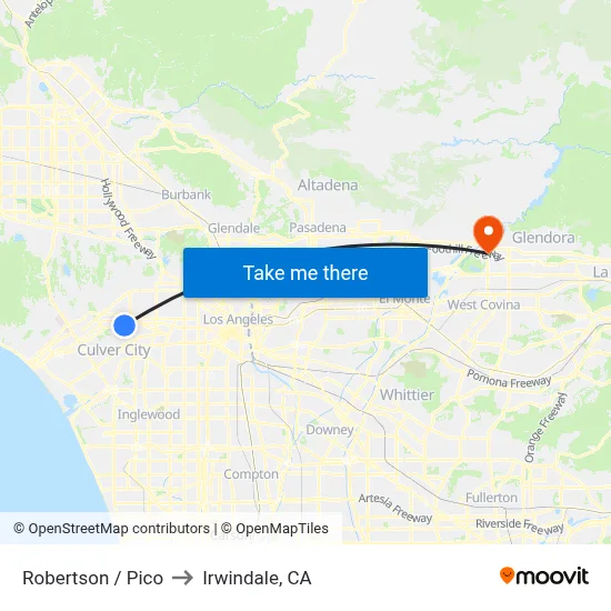 Robertson / Pico to Irwindale, CA map