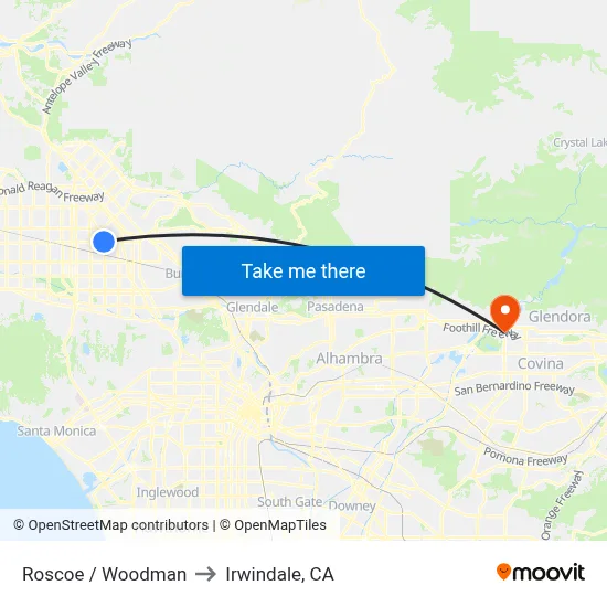 Roscoe / Woodman to Irwindale, CA map