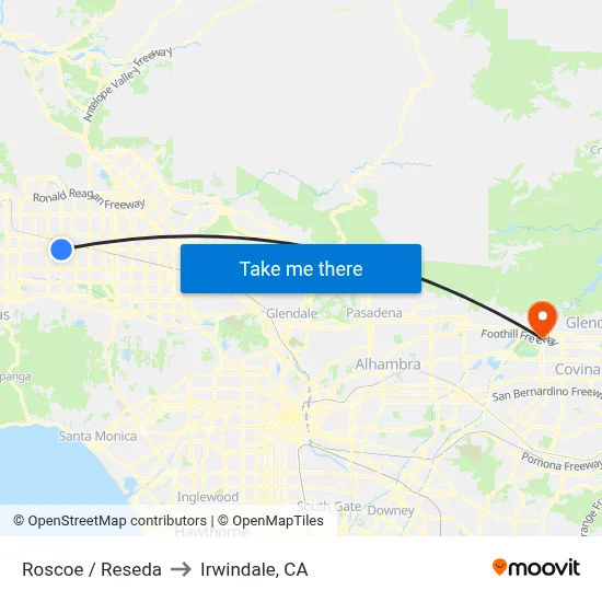 Roscoe / Reseda to Irwindale, CA map