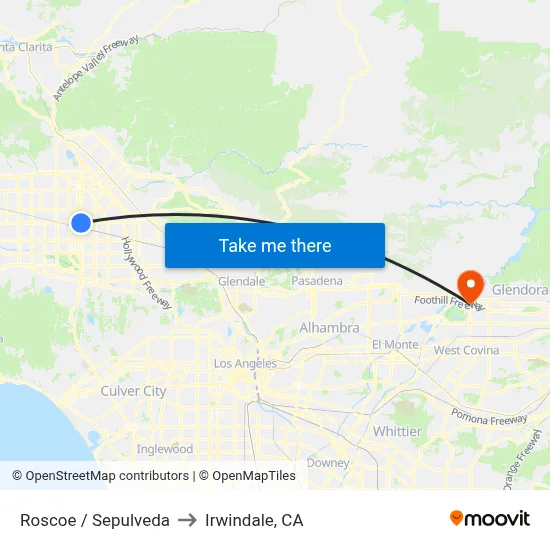Roscoe / Sepulveda to Irwindale, CA map