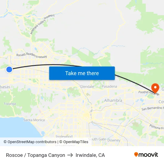 Roscoe / Topanga Canyon to Irwindale, CA map