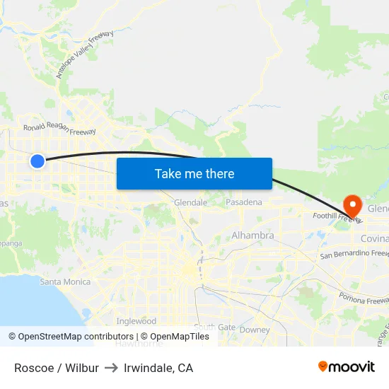 Roscoe / Wilbur to Irwindale, CA map
