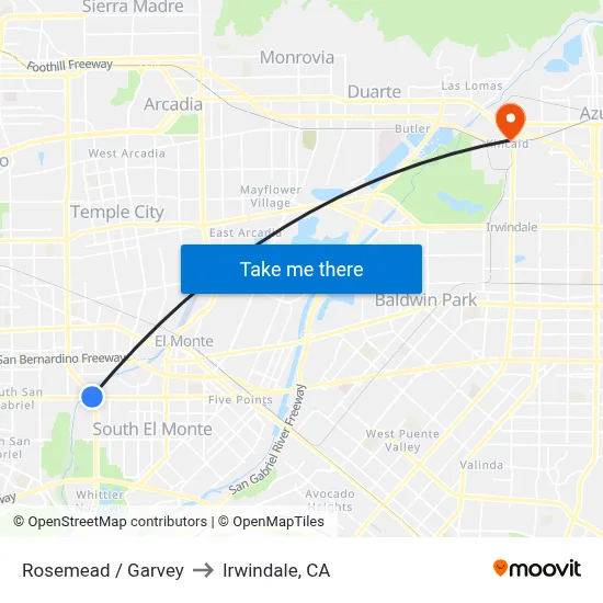 Rosemead / Garvey to Irwindale, CA map