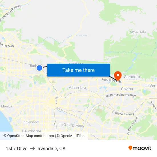1st / Olive to Irwindale, CA map