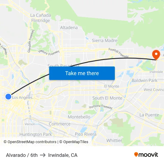 Alvarado / 6th to Irwindale, CA map