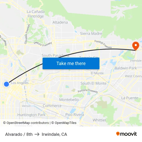 Alvarado / 8th to Irwindale, CA map