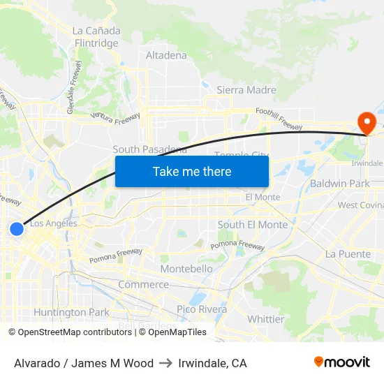 Alvarado / James M Wood to Irwindale, CA map