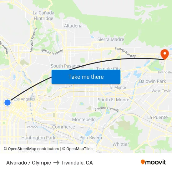 Alvarado / Olympic to Irwindale, CA map