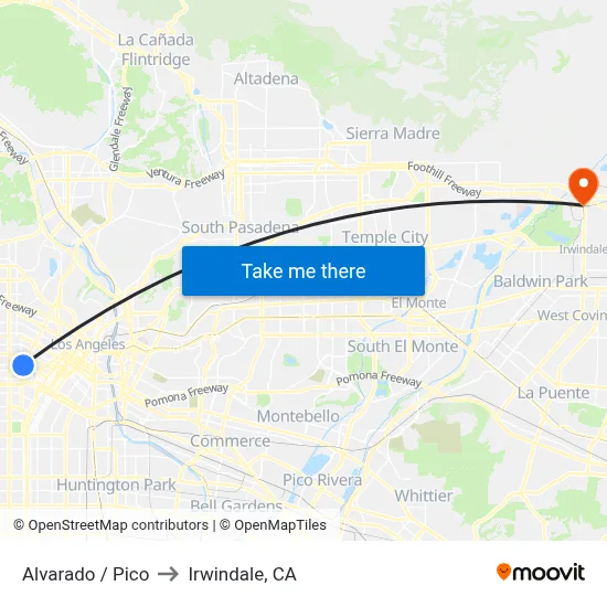 Alvarado / Pico to Irwindale, CA map