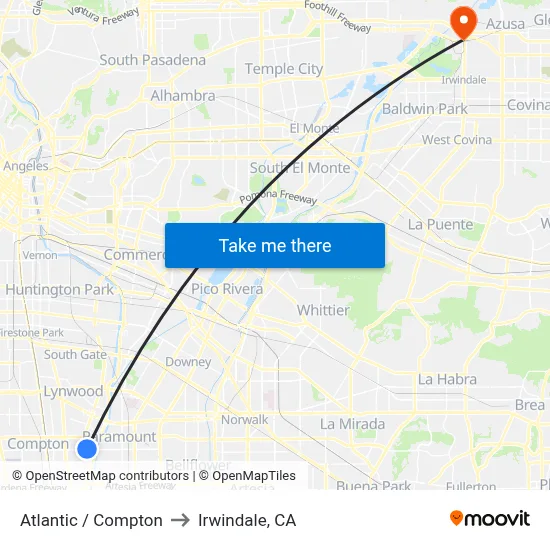 Atlantic / Compton to Irwindale, CA map