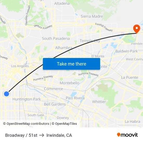 Broadway / 51st to Irwindale, CA map
