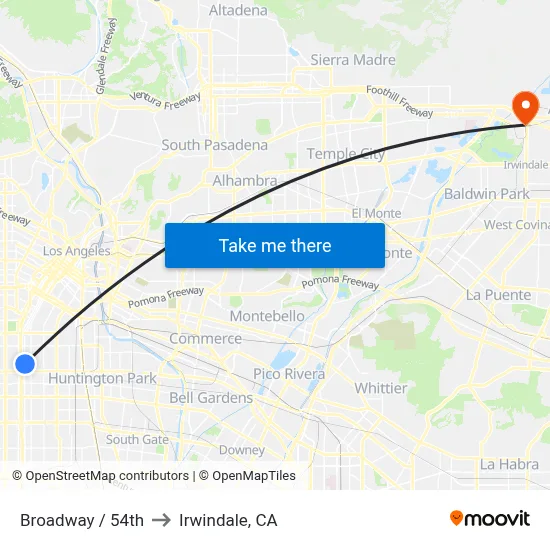 Broadway / 54th to Irwindale, CA map