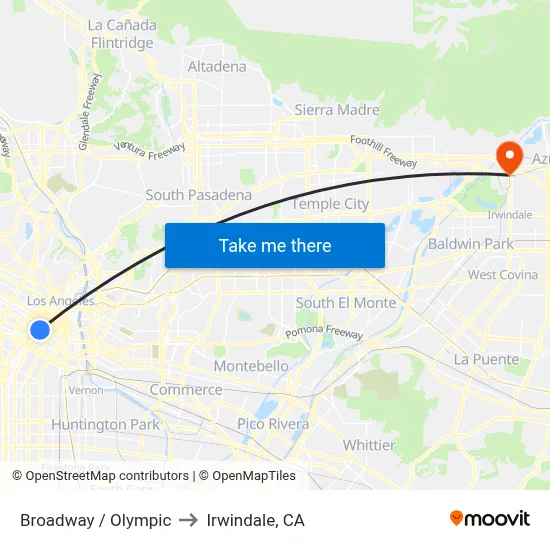Broadway / Olympic to Irwindale, CA map