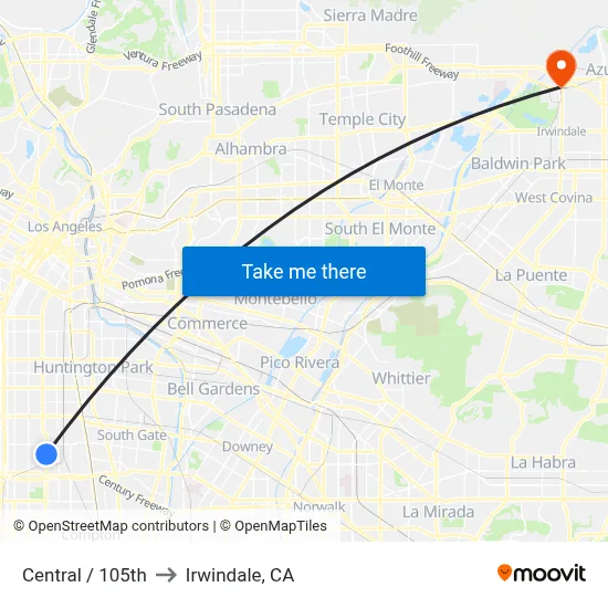 Central / 105th to Irwindale, CA map