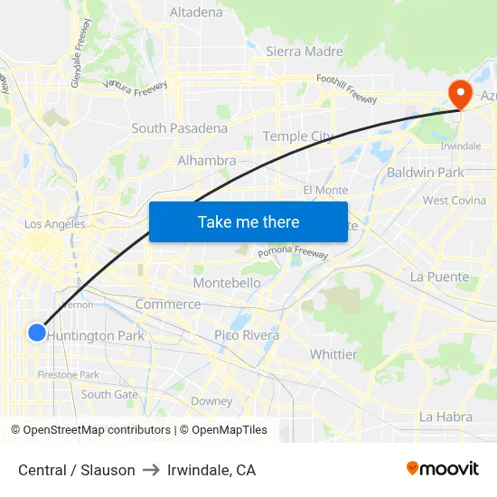 Central / Slauson to Irwindale, CA map