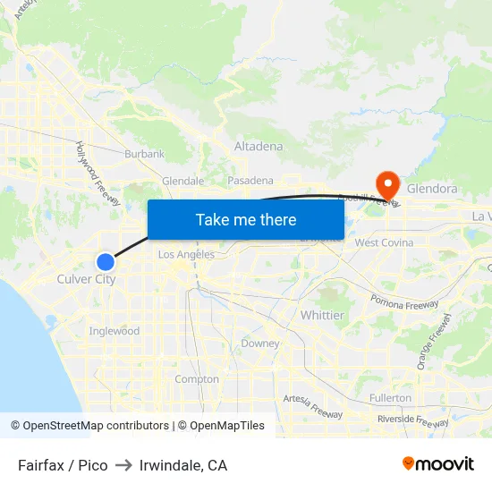 Fairfax / Pico to Irwindale, CA map