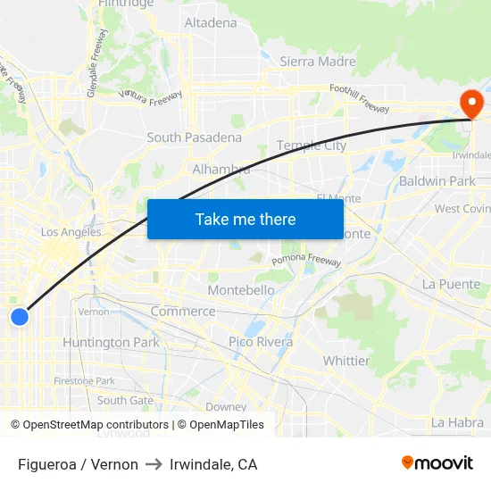 Figueroa / Vernon to Irwindale, CA map