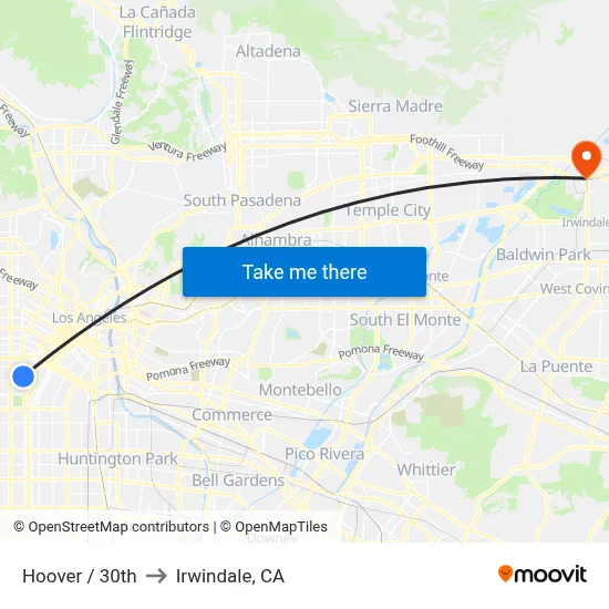 Hoover / 30th to Irwindale, CA map
