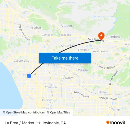 La Brea / Market to Irwindale, CA map