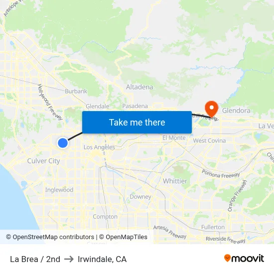 La Brea / 2nd to Irwindale, CA map